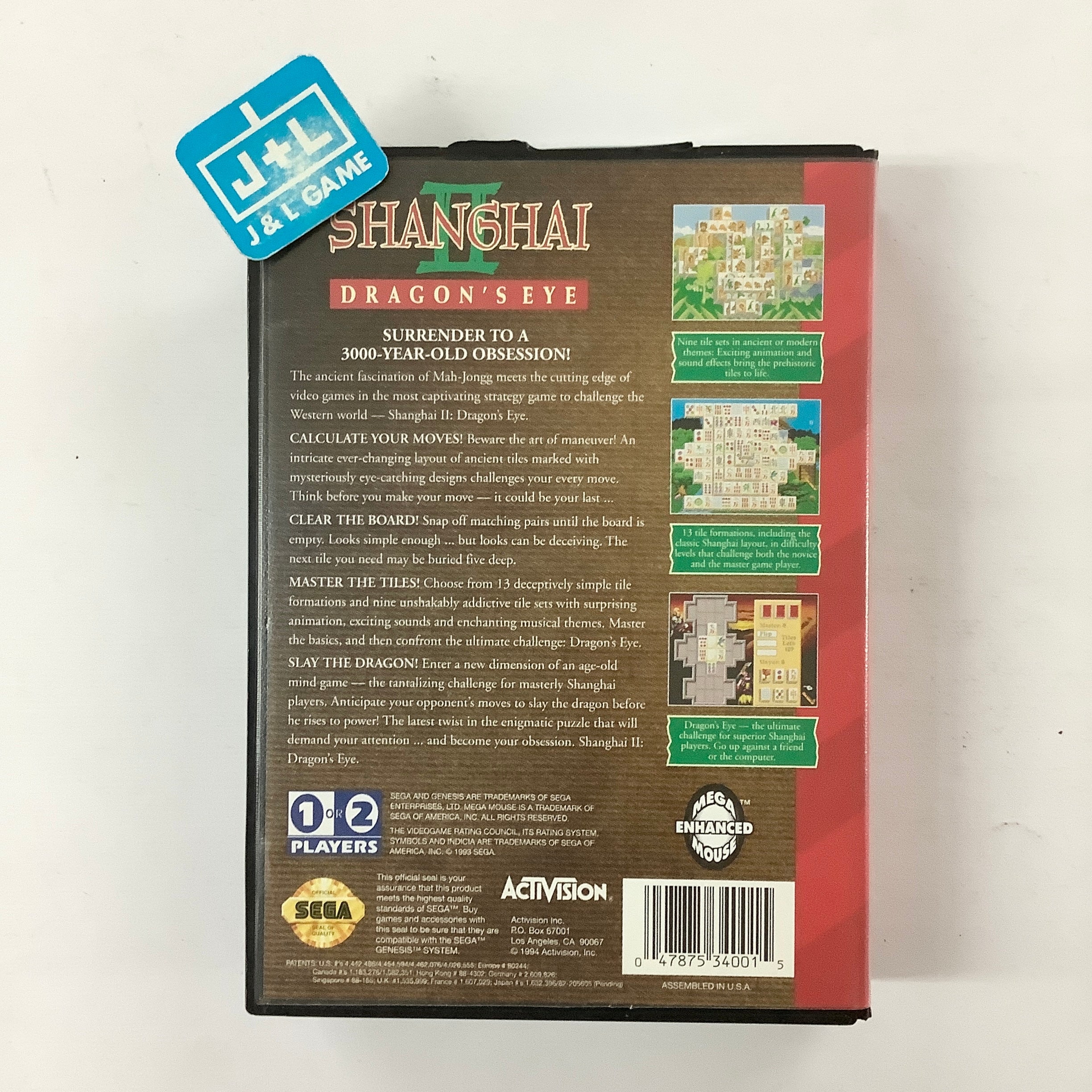 Shanghai II: Dragon's Eye - (SG) SEGA Genesis [Pre-Owned] Video Games Activision   