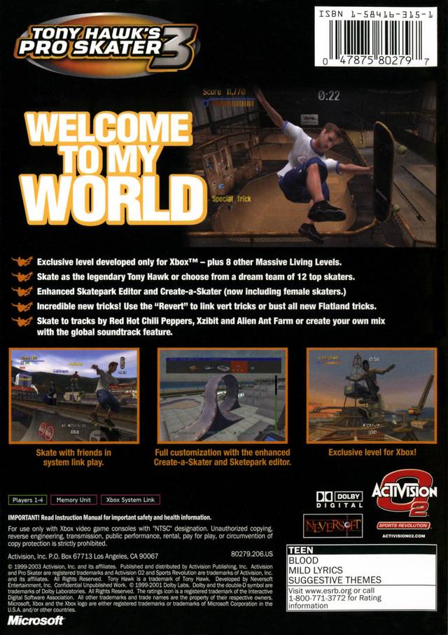 Tony Hawk's Pro Skater 3 (Platinum Hits) - (XB) Xbox Video Games Activision   