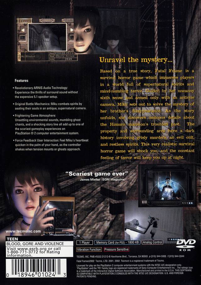 Fatal Frame - (PS2) PlayStation 2  [Pre-Owned] Video Games Tecmo   