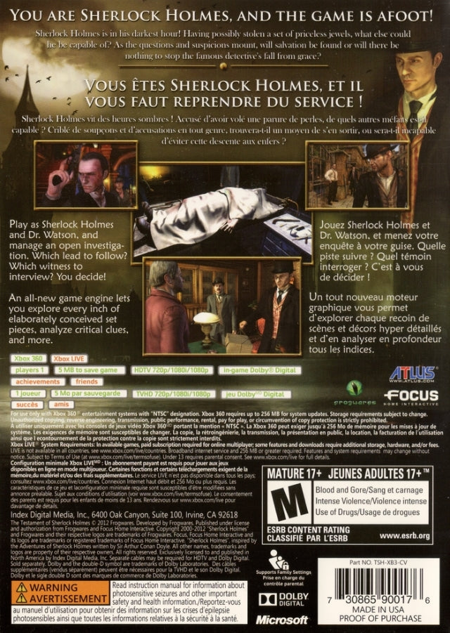 The Testament of Sherlock Holmes - Xbox 360 [Pre-Owned] Video Games Atlus   