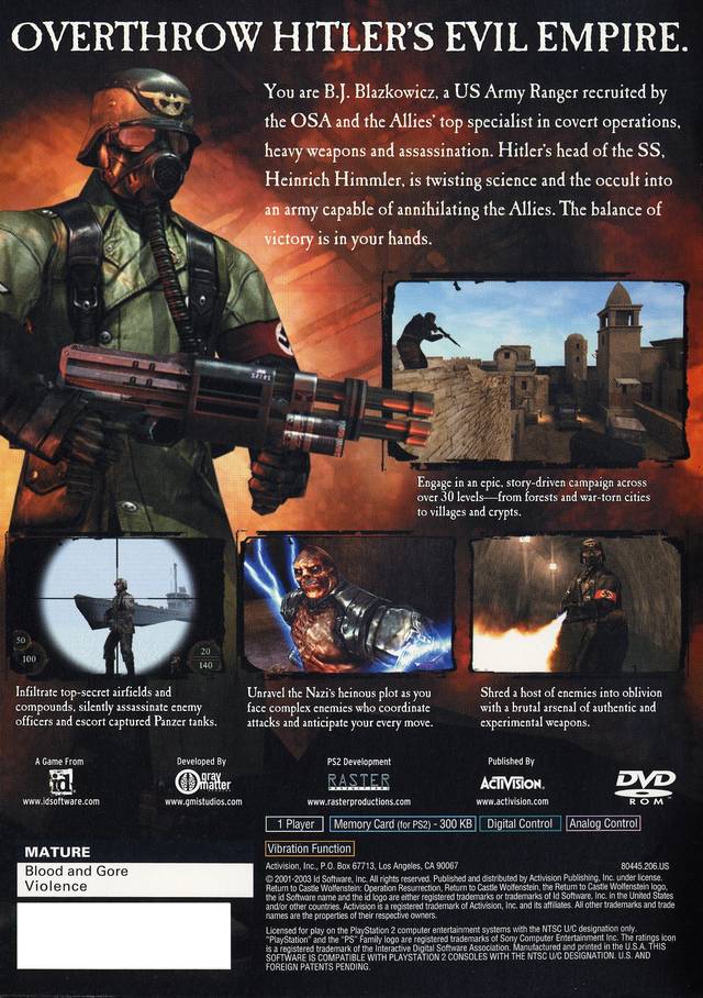 Return to Castle Wolfenstein: Operation Resurrection - (PS2) PlayStation 2 [Pre-Owned] Video Games Activision   