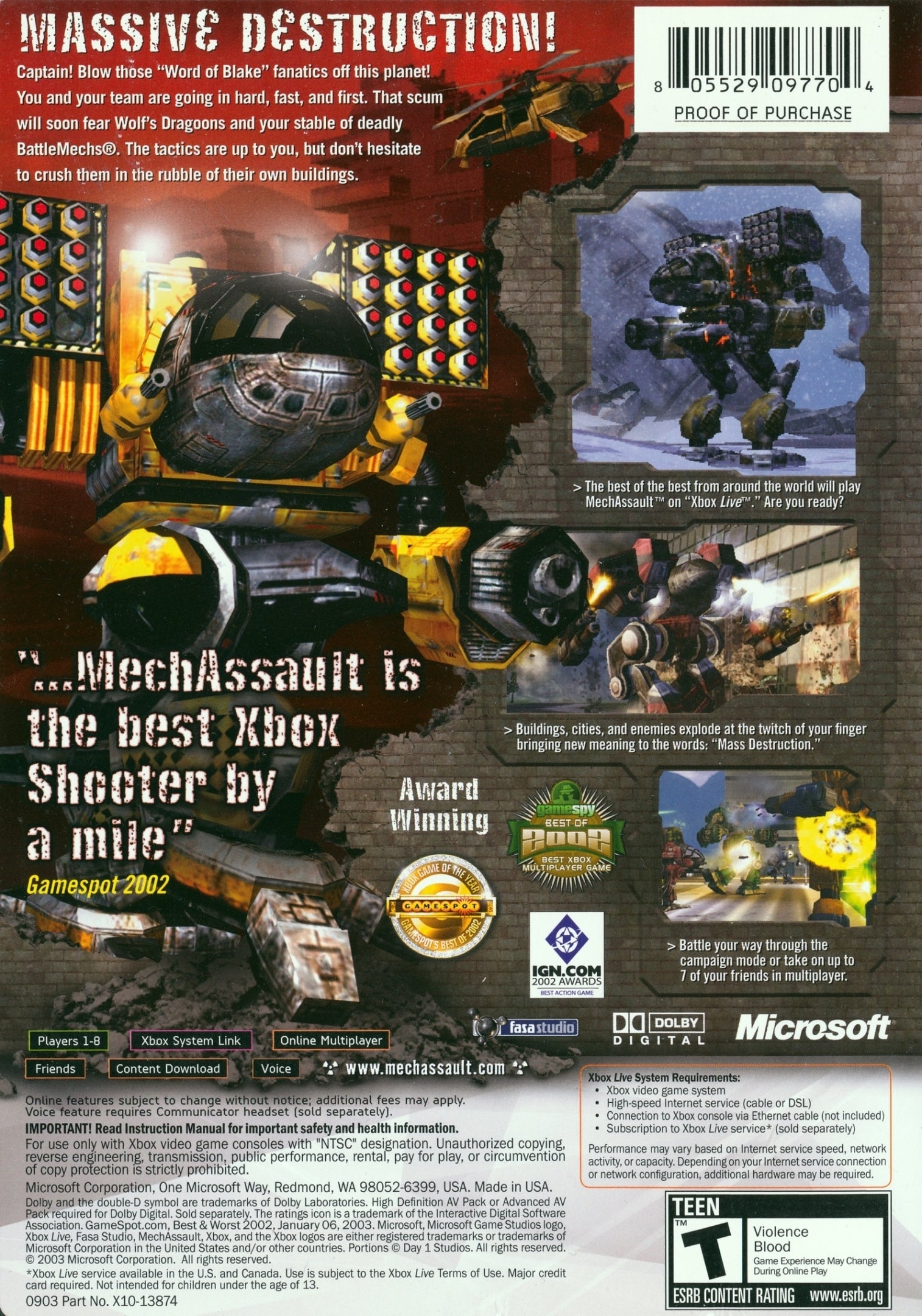 MechAssault (Platinum Hits) - (XB) Xbox Video Games Microsoft Game Studios   