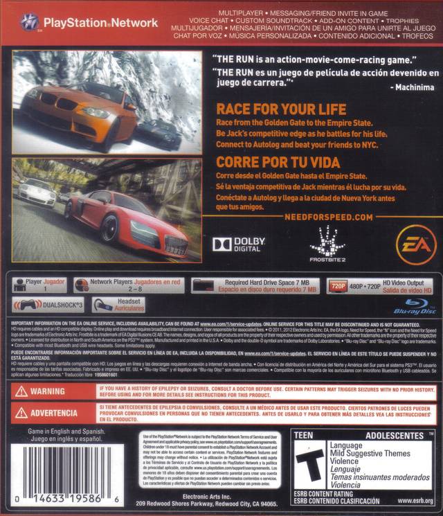 Need for Speed: The Run (Greatest Hits) - (PS3) Playstation 3 Video Games Electronic Arts   