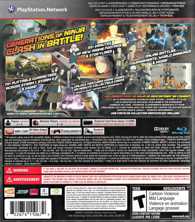 Naruto Shippuden: Ultimate Ninja Storm Generations - (PS3) PlayStation 3 [Pre-Owned] Video Games Namco Bandai Games   