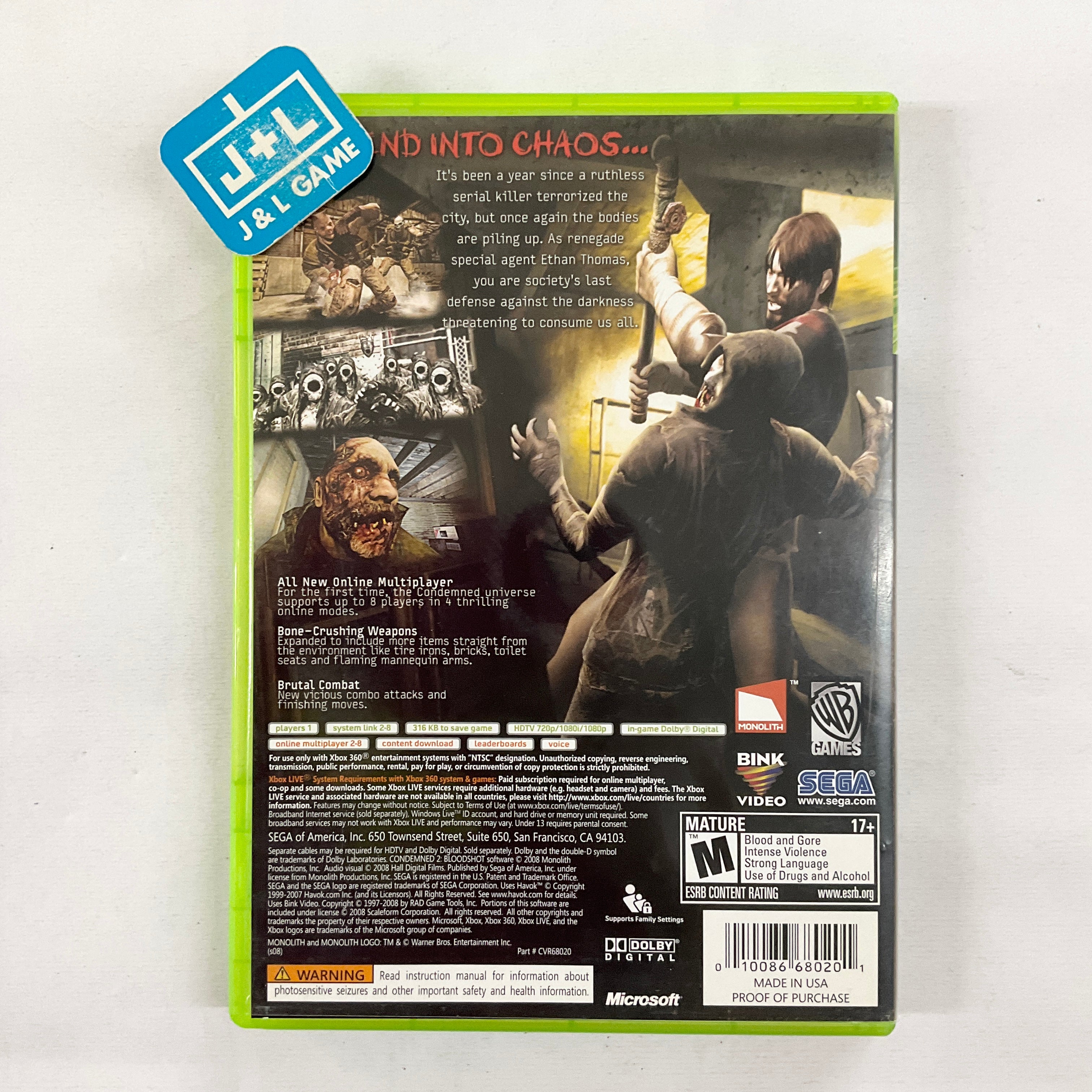 Condemned 2: Bloodshot - Xbox 360 [Pre-Owned] Video Games Sega   