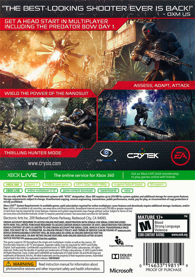 Crysis 3 (Hunter Edition) - Xbox 360 Video Games Electronic Arts   