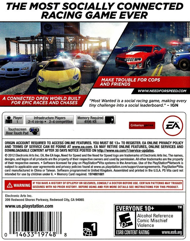 Need for Speed: Most Wanted - (PSV) PlayStation Vita [Pre-Owned] Video Games Electronic Arts   