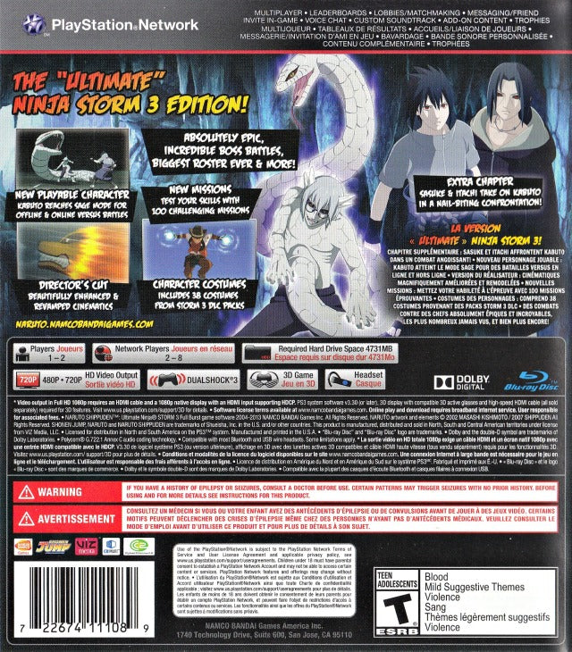 Naruto Shippuden: Ultimate Ninja Storm 3 Full Burst - (PS3) PlayStation 3 [Pre-Owned] Video Games Namco Bandai Games   