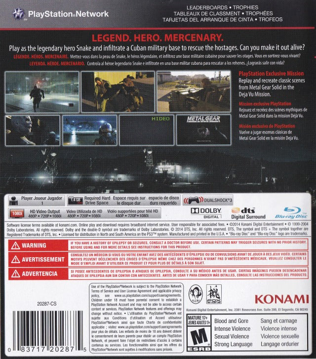 Metal Gear Solid V: Ground Zeroes - (PS3) PlayStation 3 [Pre-Owned] Video Games Konami   