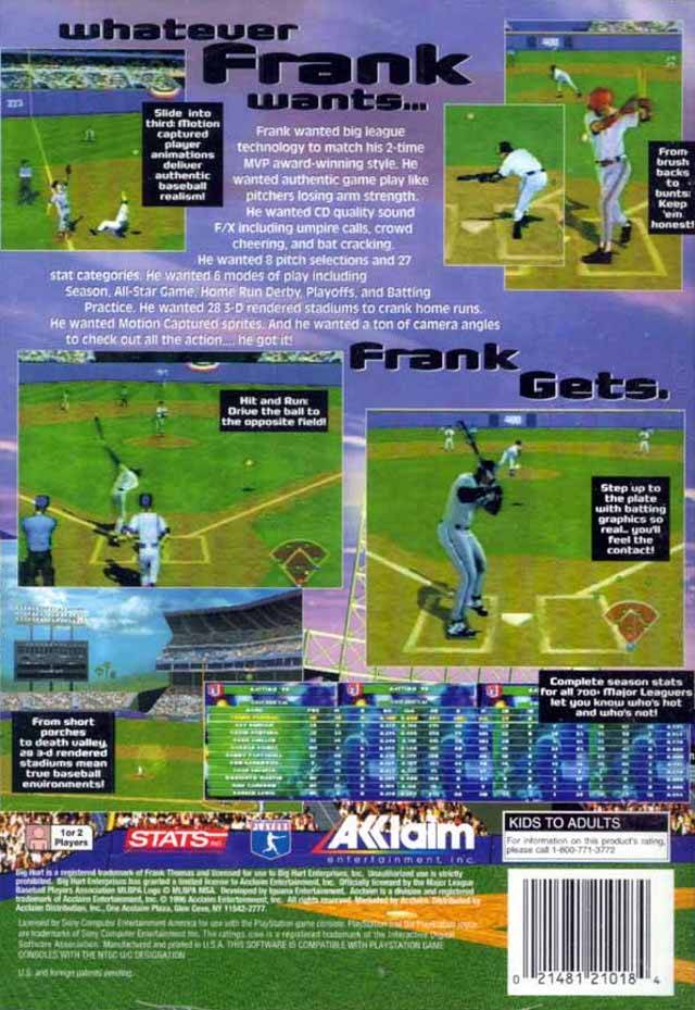 Frank Thomas Big Hurt Baseball (Long Box) - (PS1) Playstation 1 [Pre-Owned] Video Games Acclaim   