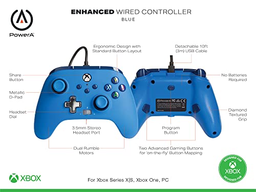 PowerA Enhanced Wired Controller (Blue) - (XSX) Xbox Series X Video Games PowerA   