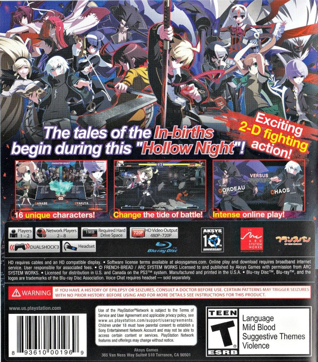 Under Night In-Birth Exe:Late - (PS3) PlayStation 3 [Pre-Owned] Video Games Arc System Works   