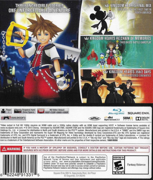 Kingdom Hearts HD 1.5 ReMIX (Greatest Hits) - (PS3) PlayStation 3 [Pre-Owned] Video Games Square Enix   