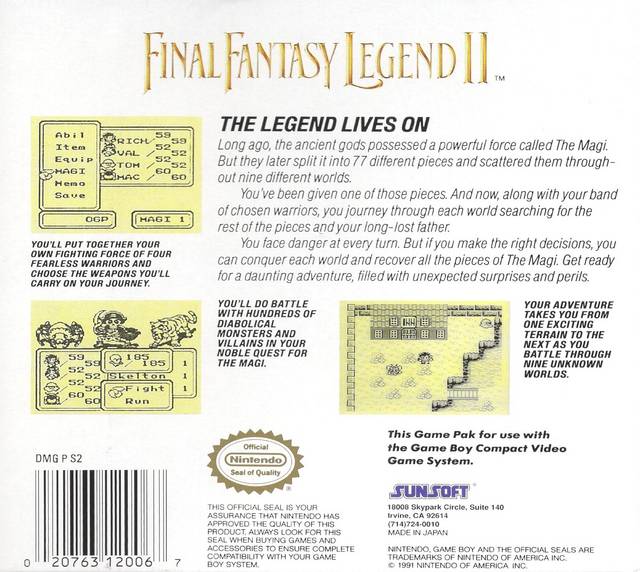 Final Fantasy Legend II - (GB) Game Boy [Pre-Owned] Video Games SunSoft   