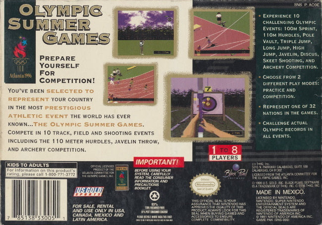 Olympic Summer Games: Atlanta 1996 - (SNES) Super Nintendo [Pre-Owned] Video Games Black Pearl   