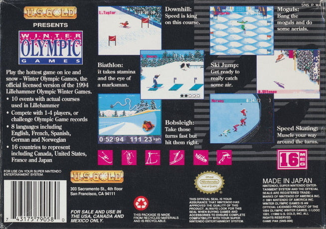 Winter Olympic Games: Lillehammer '94 - (SNES) Super Nintendo [Pre-Owned] Video Games U.S. Gold   