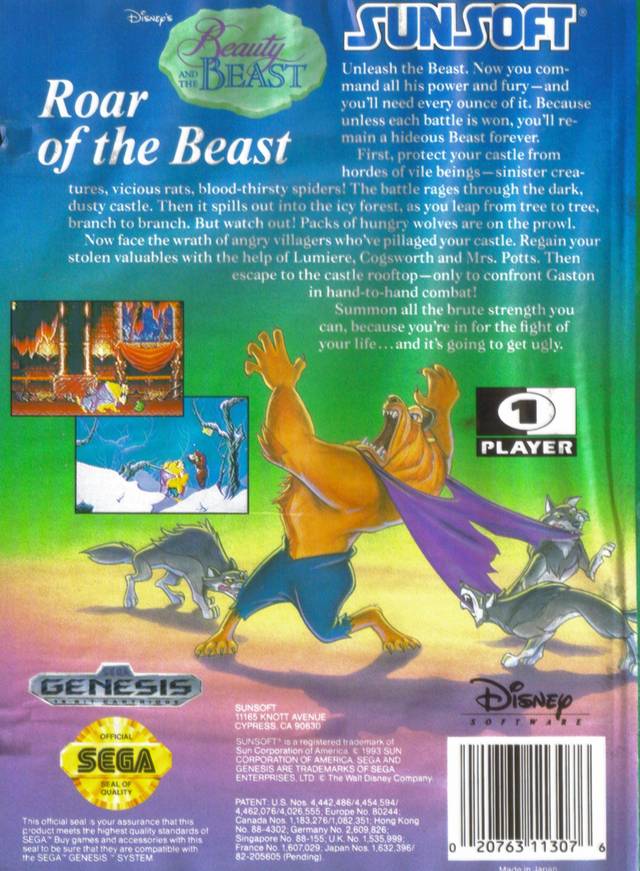 Disney's Beauty and the Beast: Roar of the Beast - (SG) SEGA Genesis  [Pre-Owned] Video Games SunSoft   