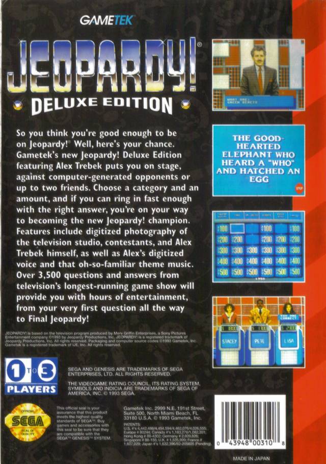 Jeopardy Deluxe Edition - (SG) Sega Genesis [Pre-Owned] Video Games Sega   