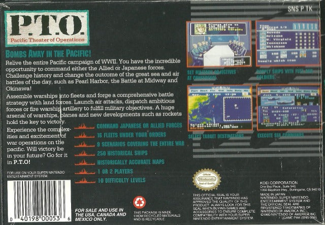 P.T.O.: Pacific Theater of Operations - (SNES) Super Nintendo [Pre-Owned] Video Games Koei   