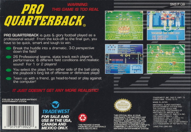 Pro Quarterback - (SNES) Super Nintendo [Pre-Owned] Video Games Tradewest   