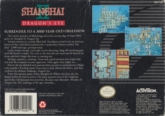 Shanghai II: Dragon's Eye - (SNES) Super Nintendo [Pre-Owned] Video Games Activision   