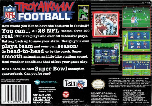 Troy Aikman NFL Football - (SNES) Super Nintendo [Pre-Owned] Video Games Tradewest   