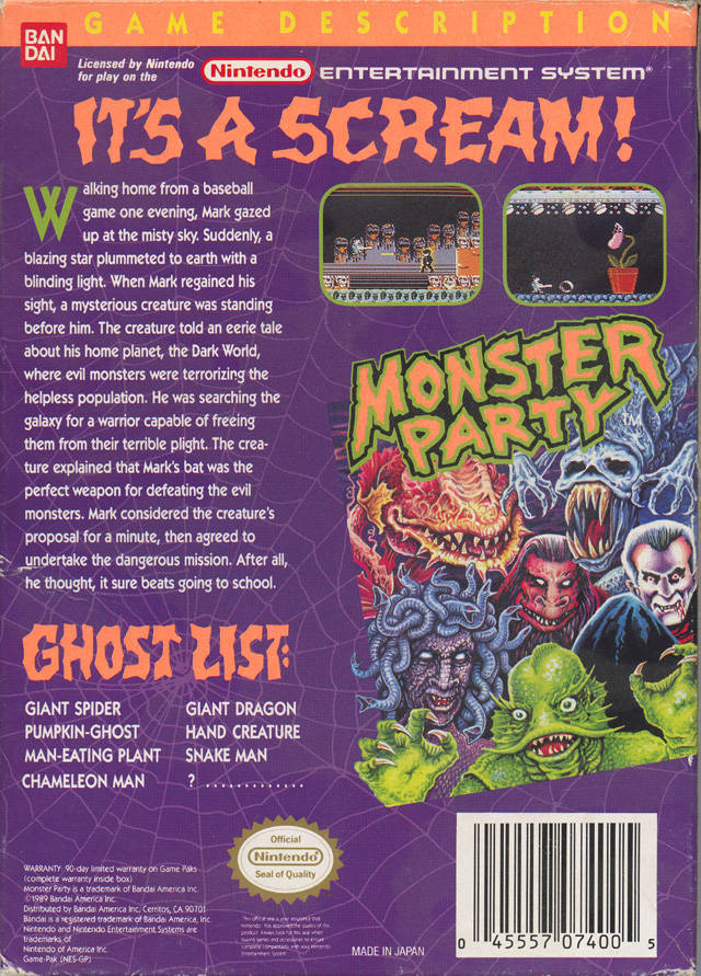 Monster Party - (NES) Nintendo Entertainment System [Pre-Owned] Video Games Bandai   