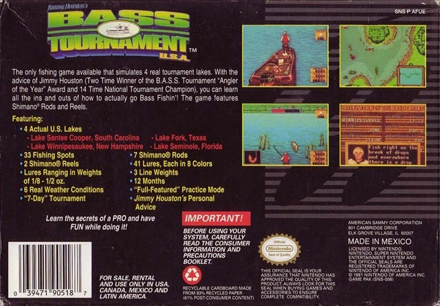 Jimmy Houston's Bass Tournament U.S.A. - (SNES) Super Nintendo [Pre-Owned] Video Games Sammy Studios   