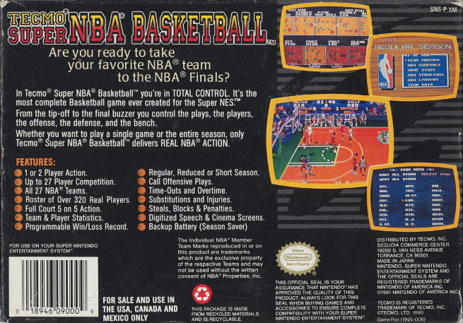 Tecmo Super NBA Basketball - (SNES) Super Nintendo [Pre-Owned] Video Games Tecmo   