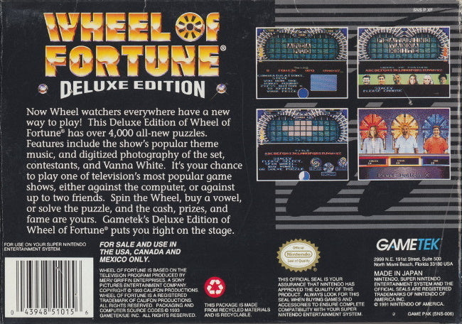 Wheel of Fortune: Deluxe Edition - (SNES) Super Nintendo [Pre-Owned] Video Games GameTek   