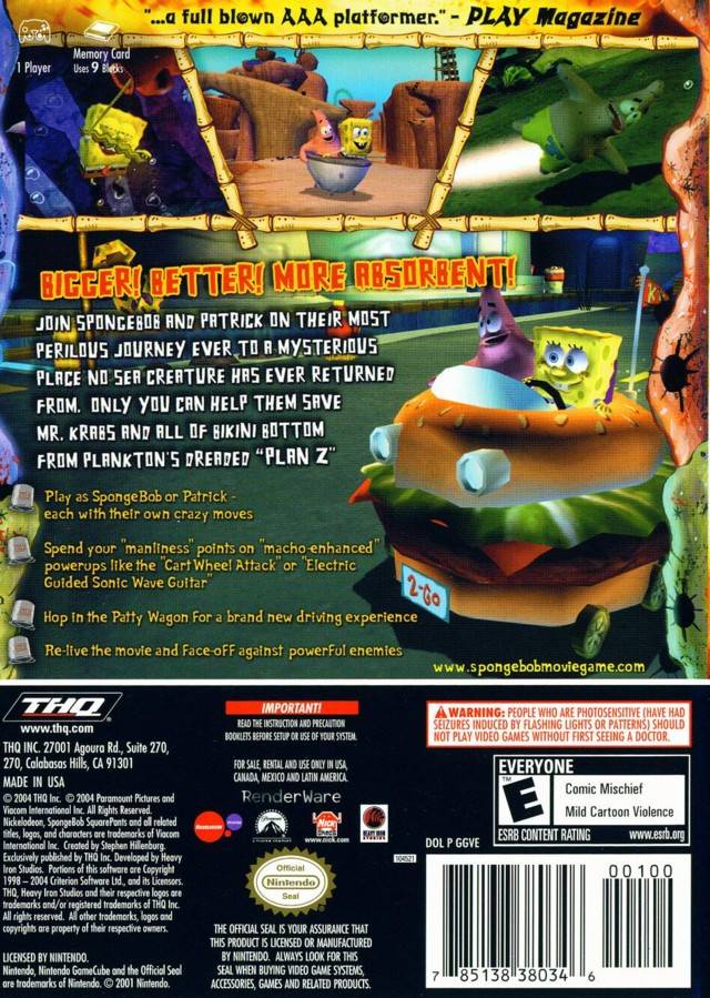 The SpongeBob SquarePants Movie (Player's Choice) - (GC) GameCube [Pre-Owned] Video Games THQ   