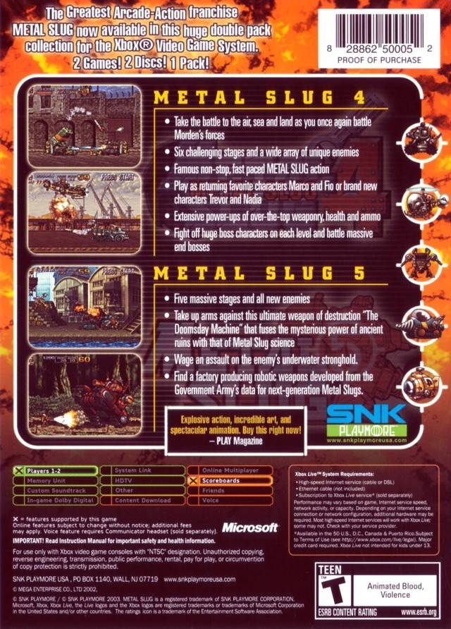 Metal Slug 4 & 5 - (XB) Xbox Video Games SNK Playmore   