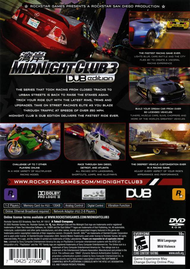 Midnight Club 3: DUB Edition - (PS2) PlayStation 2 [Pre-Owned] Video Games Rockstar Games   