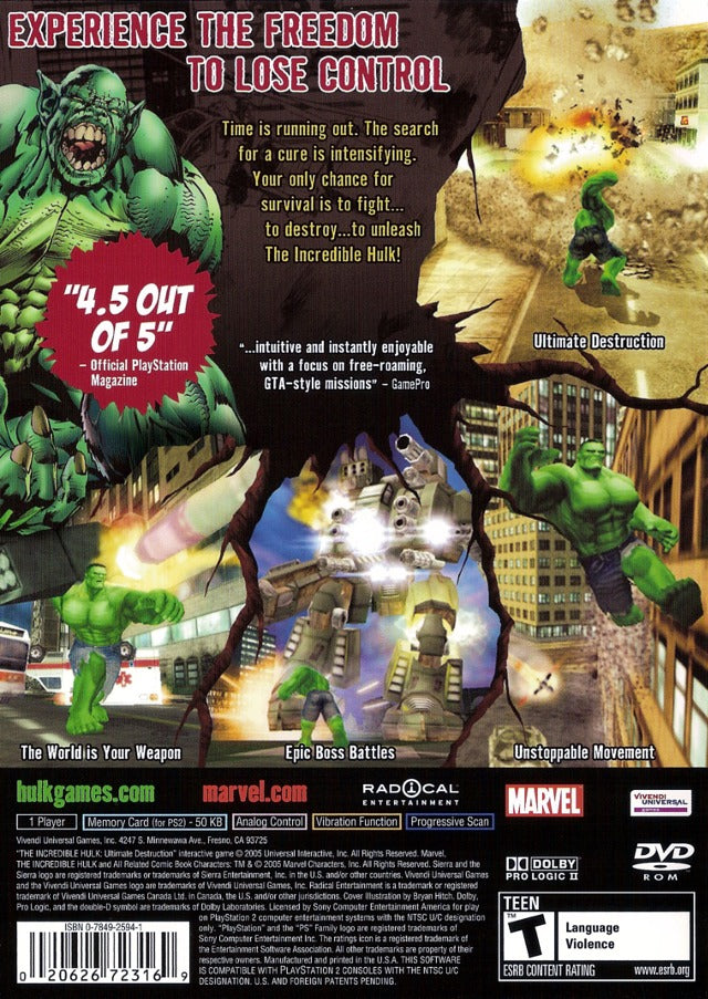 The Incredible Hulk: Ultimate Destruction (Greatest Hits) - (PS2) PlayStation 2 [Pre-Owned] Video Games VU Games   