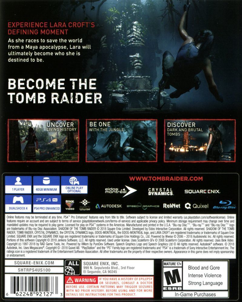 Shadow of the Tomb Raider - (PS4) PlayStation 4 [Pre-Owned] Video Games Square Enix   