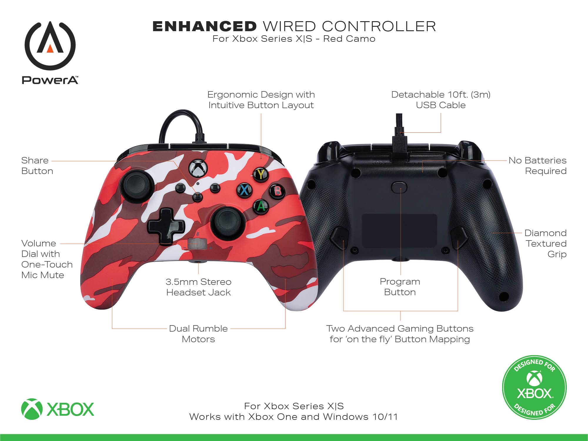 PowerA Enhanced Wired Controller (Red Camo) - (XSX) Xbox Series X Video Games PowerA   