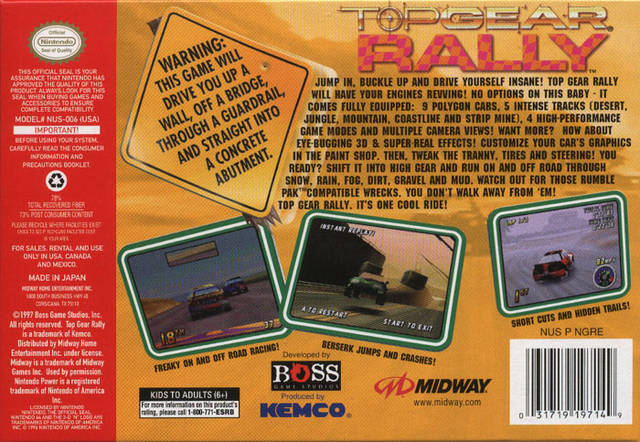 Top Gear Rally - (N64) Nintendo 64 [Pre-Owned] Video Games Kemco   