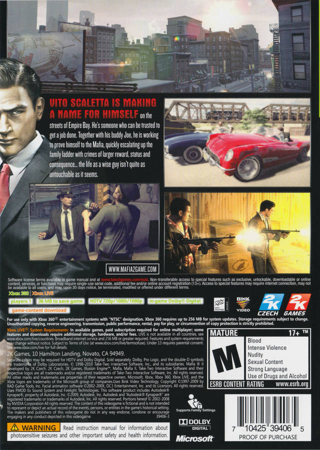 Mafia II (Platinum Hits) - Xbox 360 [Pre-Owned] Video Games 2K Games   