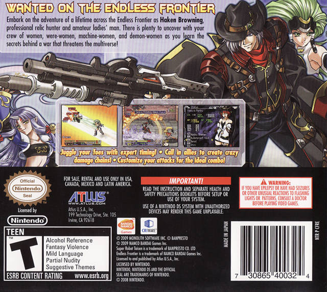 Super Robot Taisen OG Saga: Endless Frontier - (NDS) Nintendo DS [Pre-Owned] Video Games Bandai Namco Games   