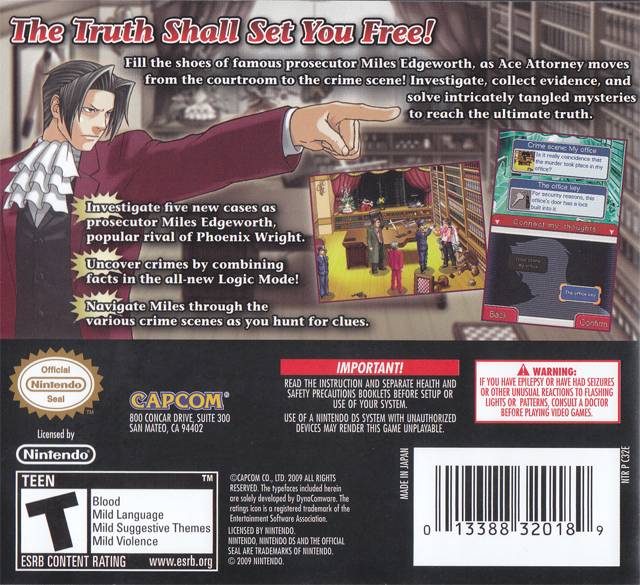 Ace Attorney Investigations: Miles Edgeworth - (NDS) Nintendo DS [Pre-Owned] Video Games Capcom   