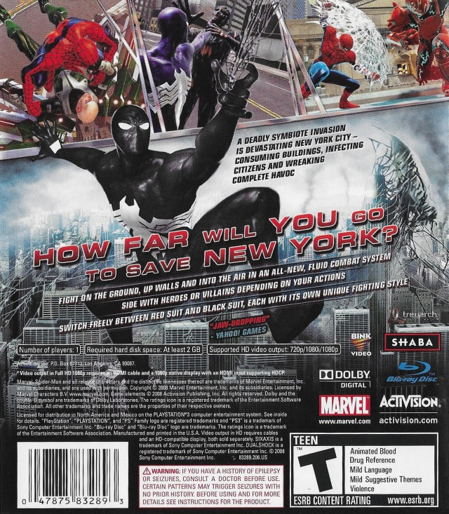 Spider-Man: Web of Shadows - (PS3) PlayStation 3 [Pre-Owned] Video Games Activision   