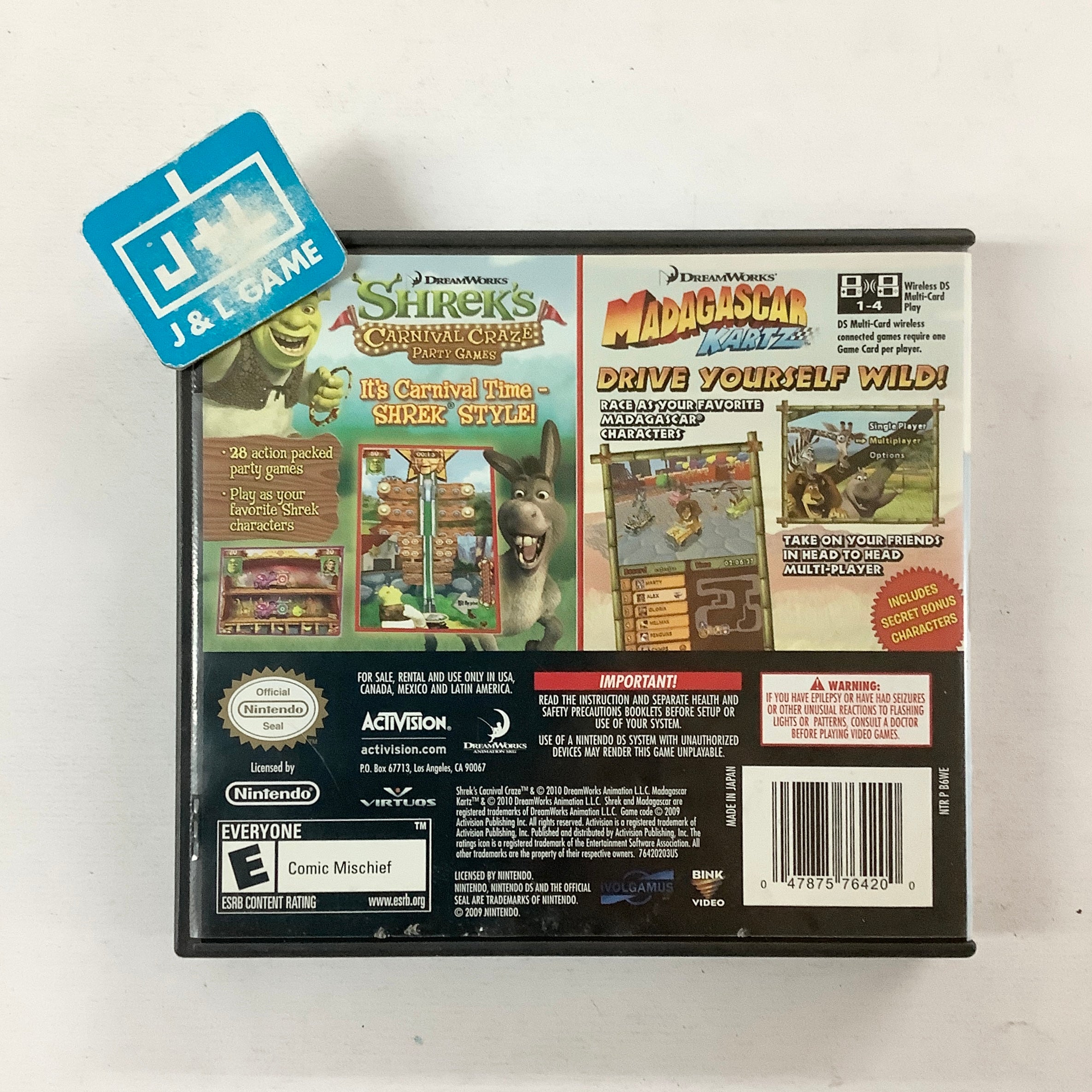 DreamWorks 2-in-1 Party Pack Shrek's Carnival Craze & Madagascar Kartz - (NDS) Nintendo DS [Pre-Owned] Video Games Activision   