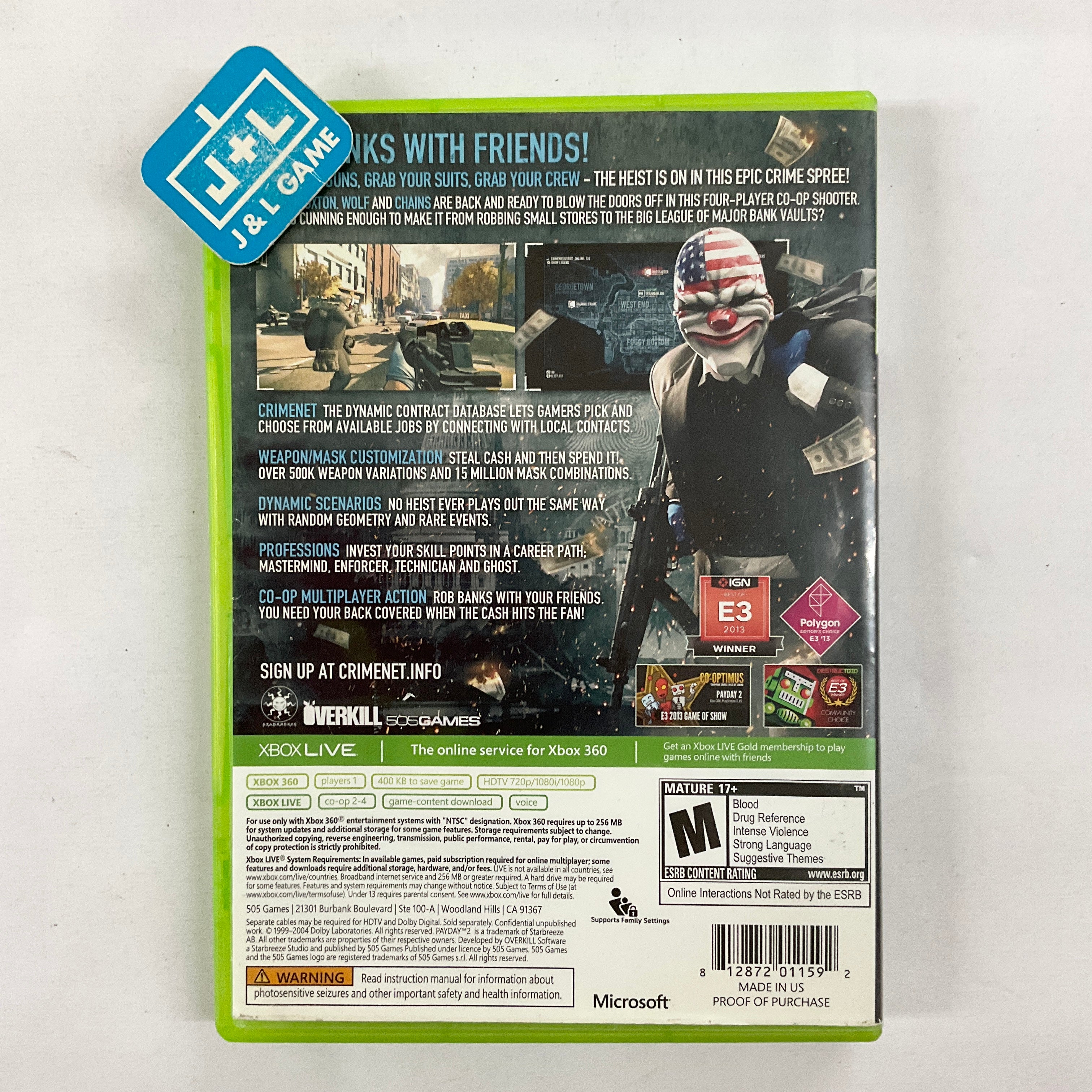 Payday 2 - Xbox 360 [Pre-Owned] Video Games 505 Games   