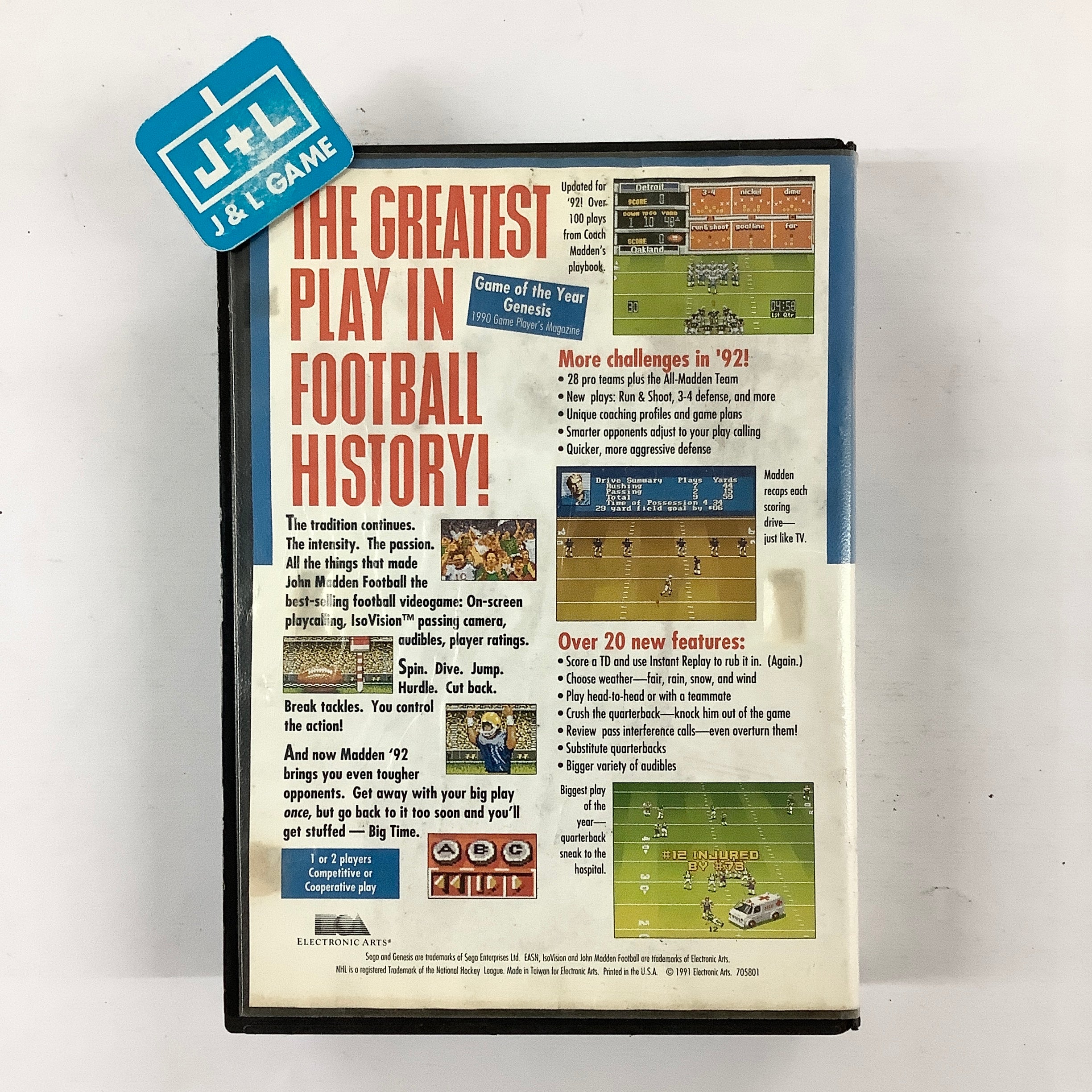 John Madden Football '92 - (SG) SEGA Genesis [Pre-Owned] Video Games Electronic Arts   