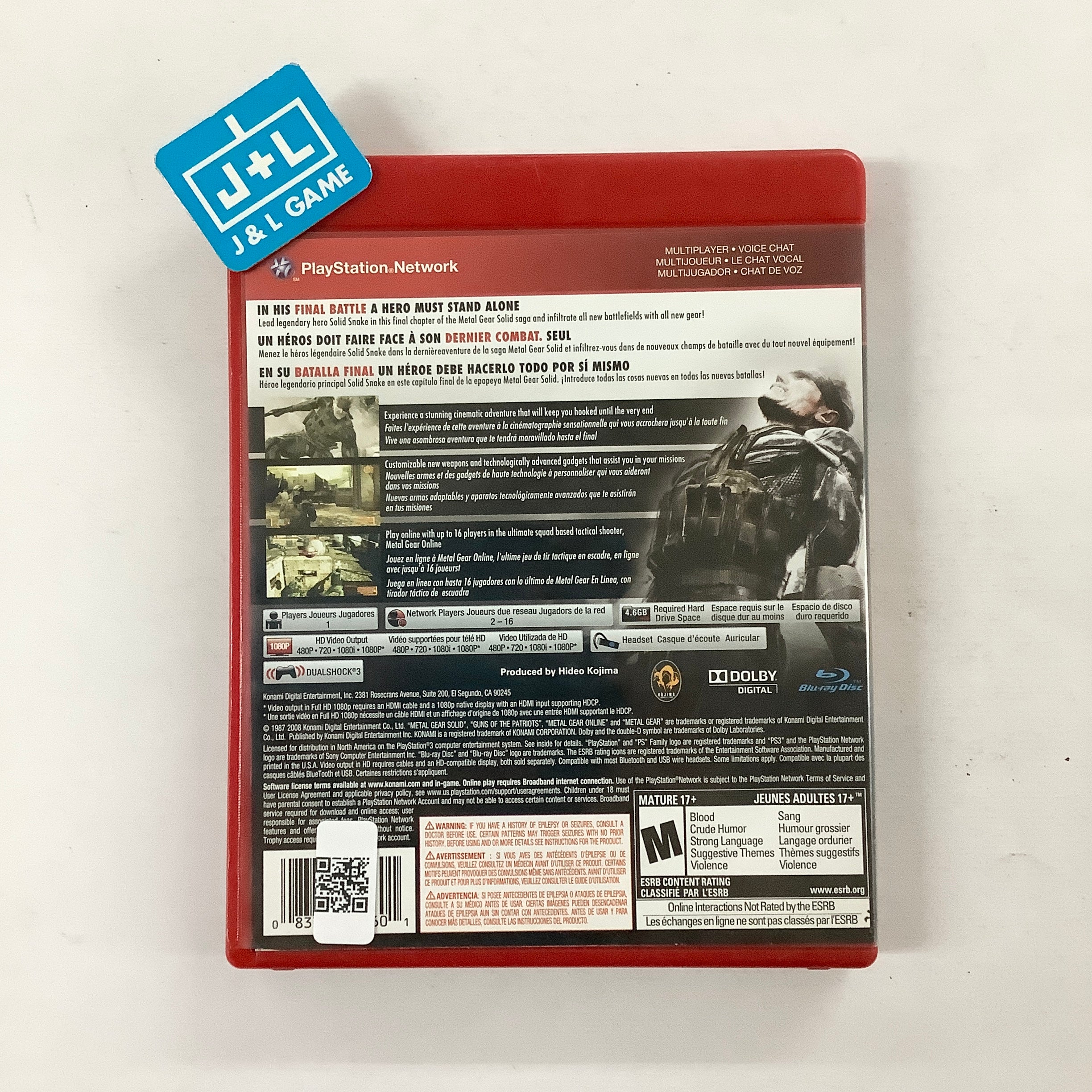 Metal Gear Solid 4: Guns of the Patriots (Greatest Hits) - (PS3) PlayStation 3 [Pre-Owned] Video Games Konami   