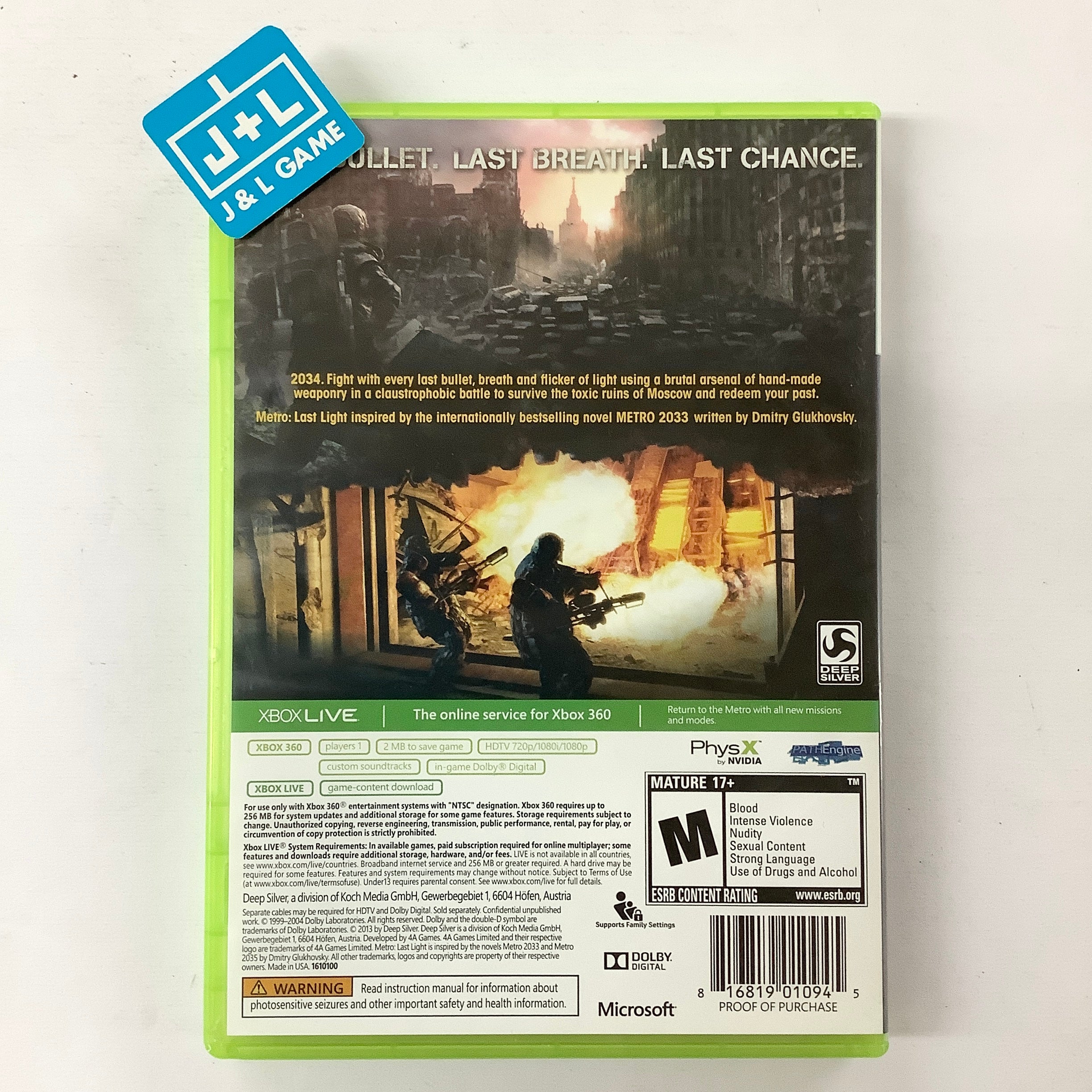 Metro: Last Light - Xbox 360 [Pre-Owned] Video Games Deep Silver   