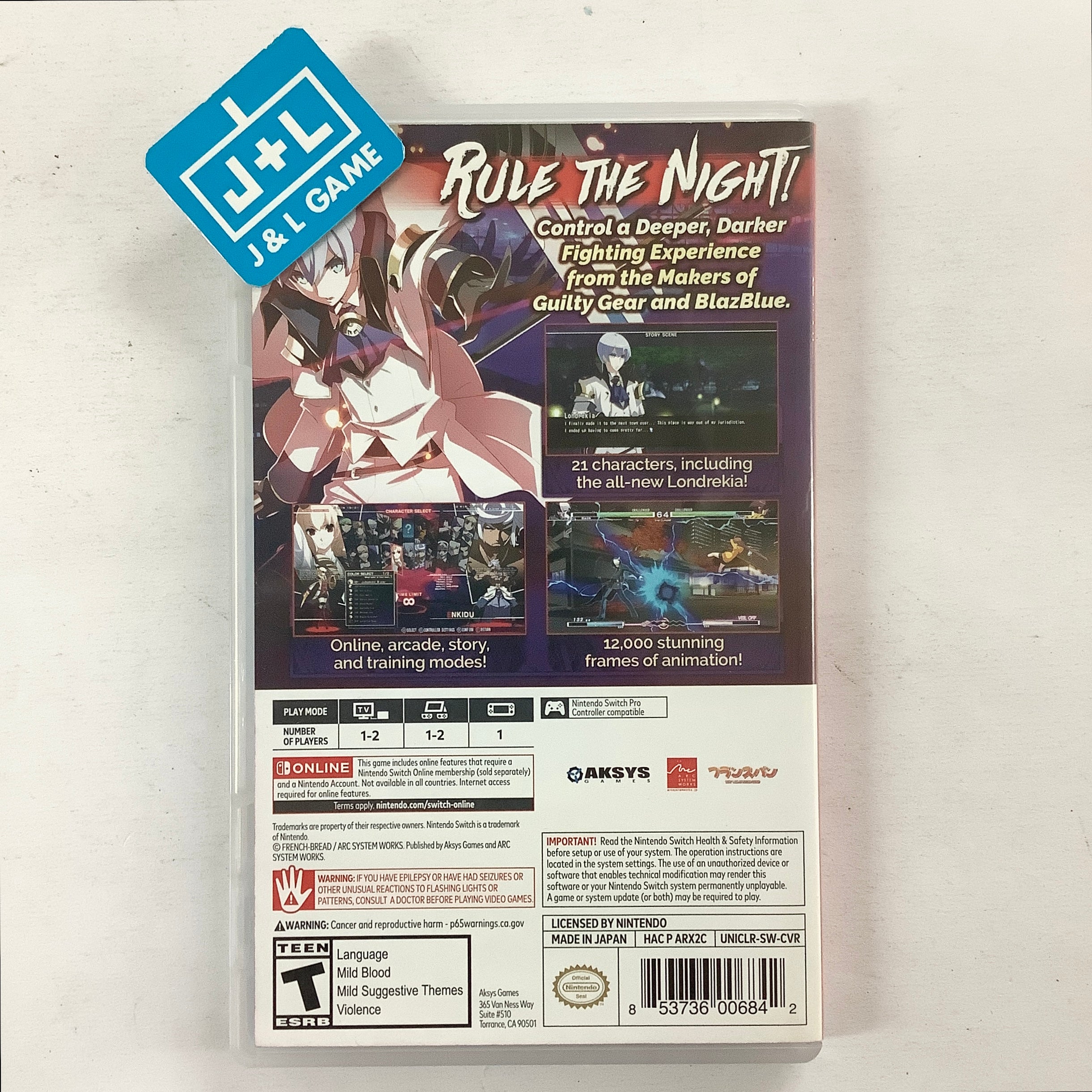 Under Night In-Birth Exe:Late[CL-R] - (NSW) Nintendo Switch [Pre-Owned] Video Games Aksys Games   