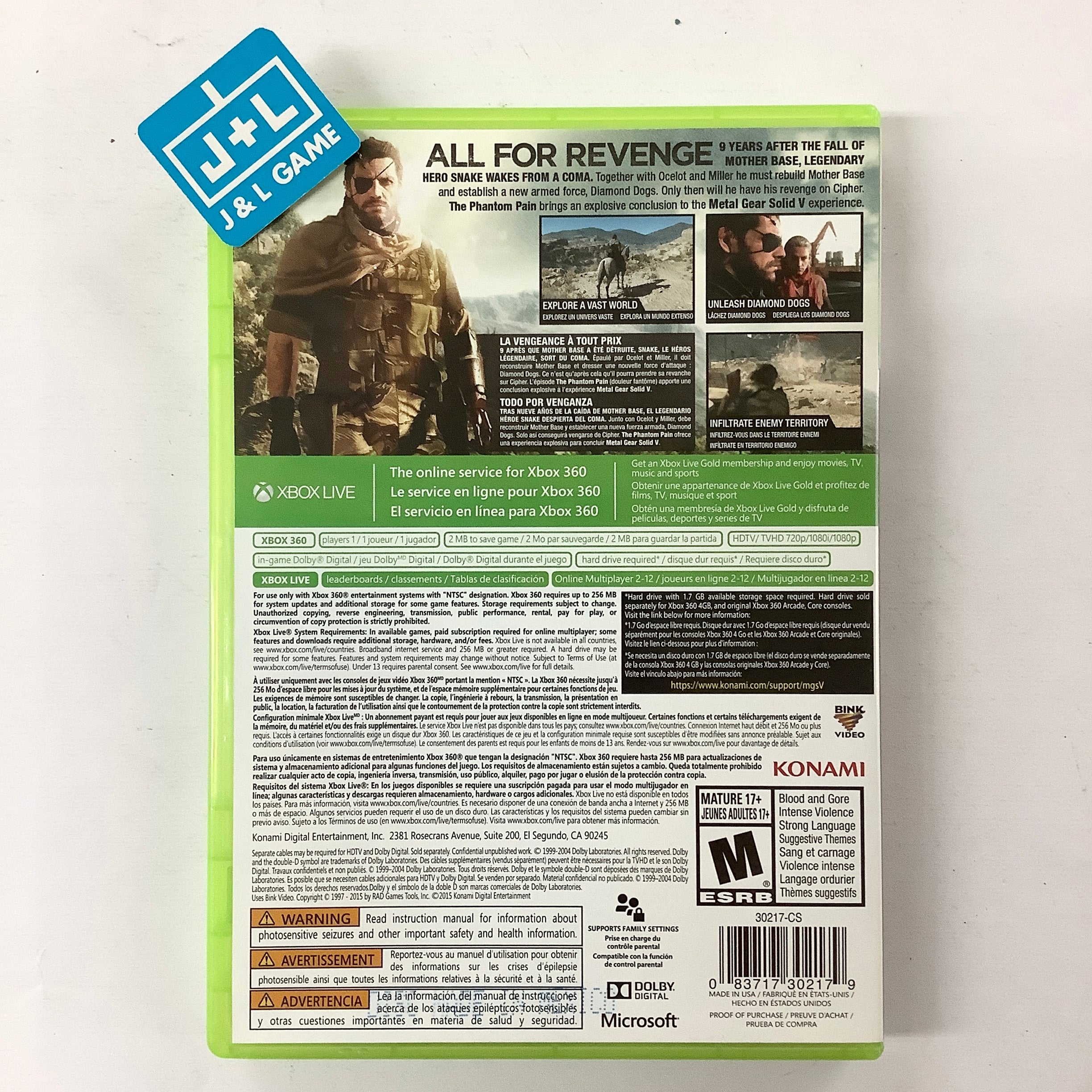 Metal Gear Solid V: The Phantom Pain - Xbox 360 [Pre-Owned] Video Games Konami   