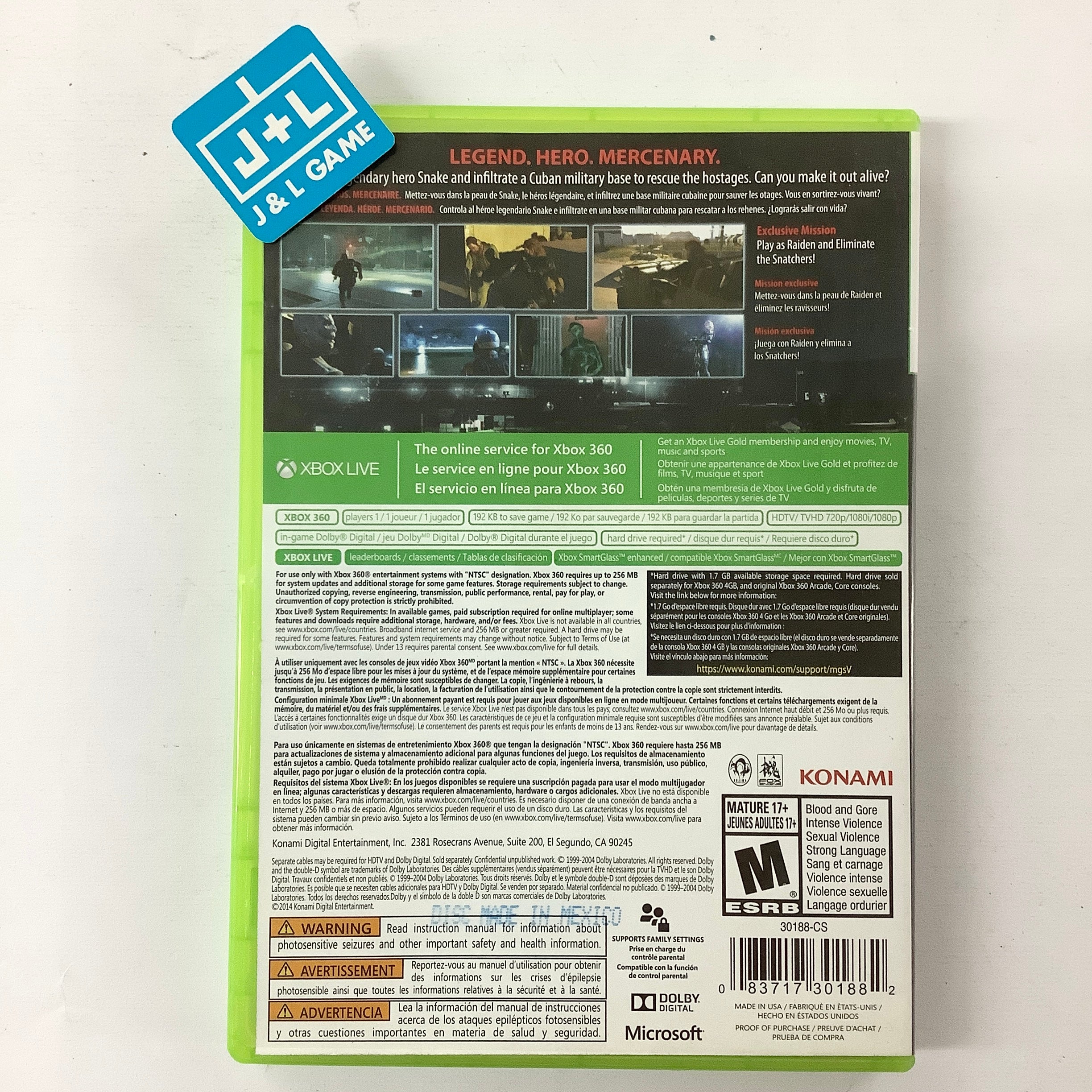 Metal Gear Solid V: Ground Zeroes - Xbox 360 [Pre-Owned] Video Games Konami   