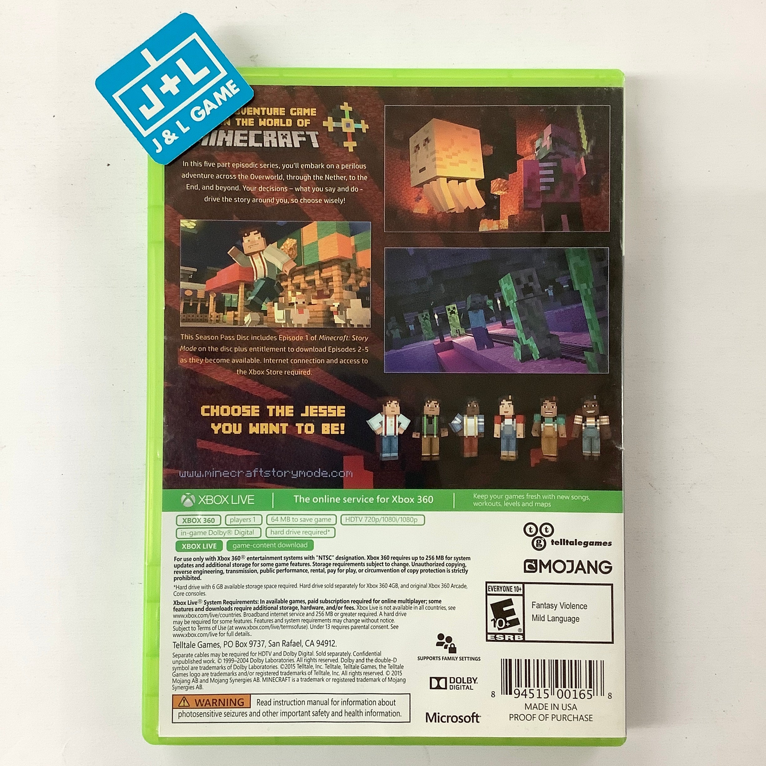 Minecraft: Story Mode - Season Pass Disc - Xbox 360 [Pre-Owned] Video Games Telltale Games   